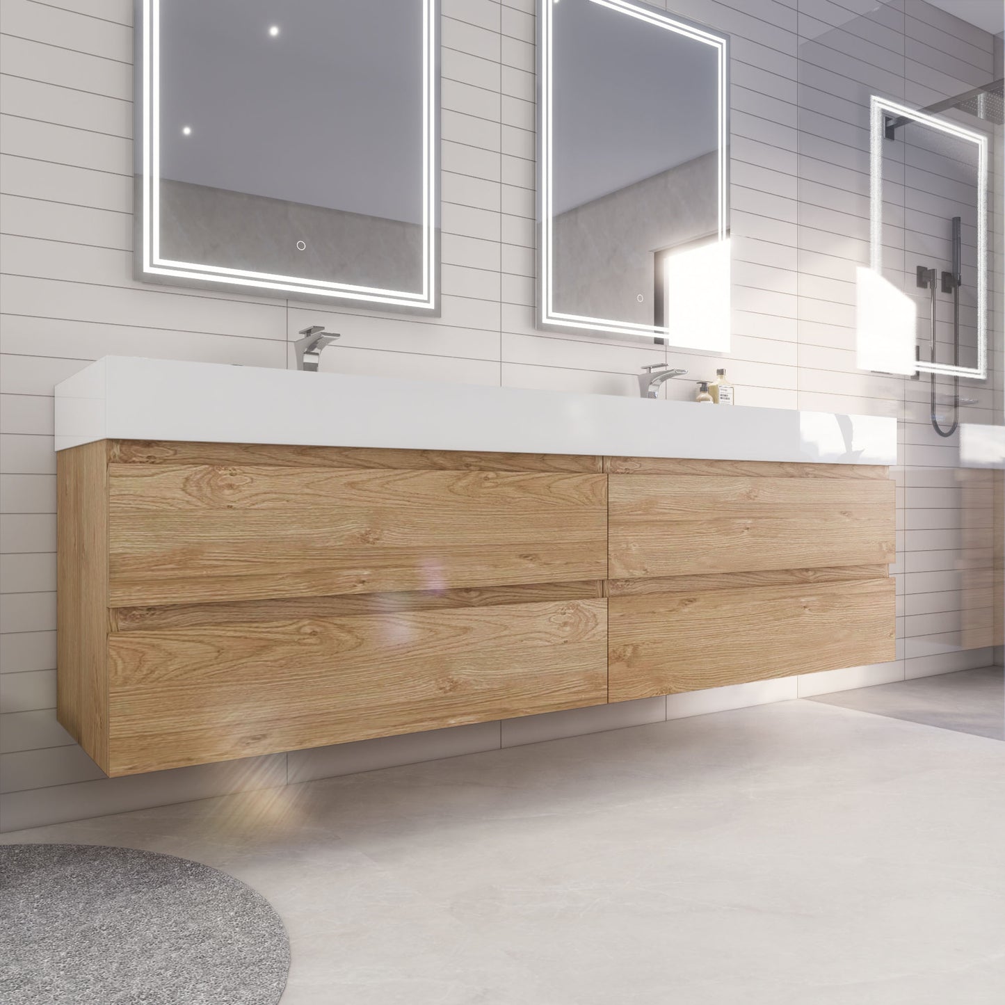 Monterey 84" New England Oak Wall Mounted Vanity with Reinforced Acrylic Sinks