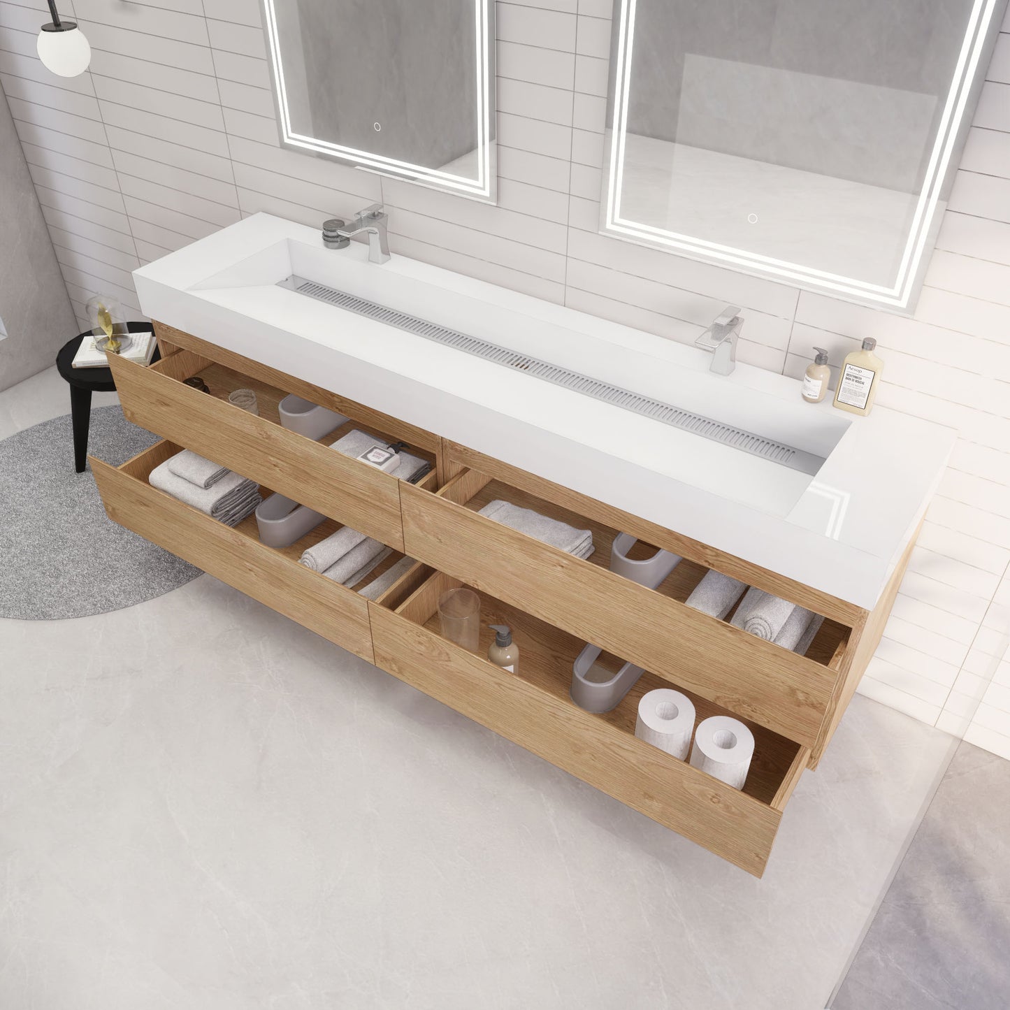Monterey 84" New England Oak Wall Mounted Vanity with Reinforced Acrylic Sinks
