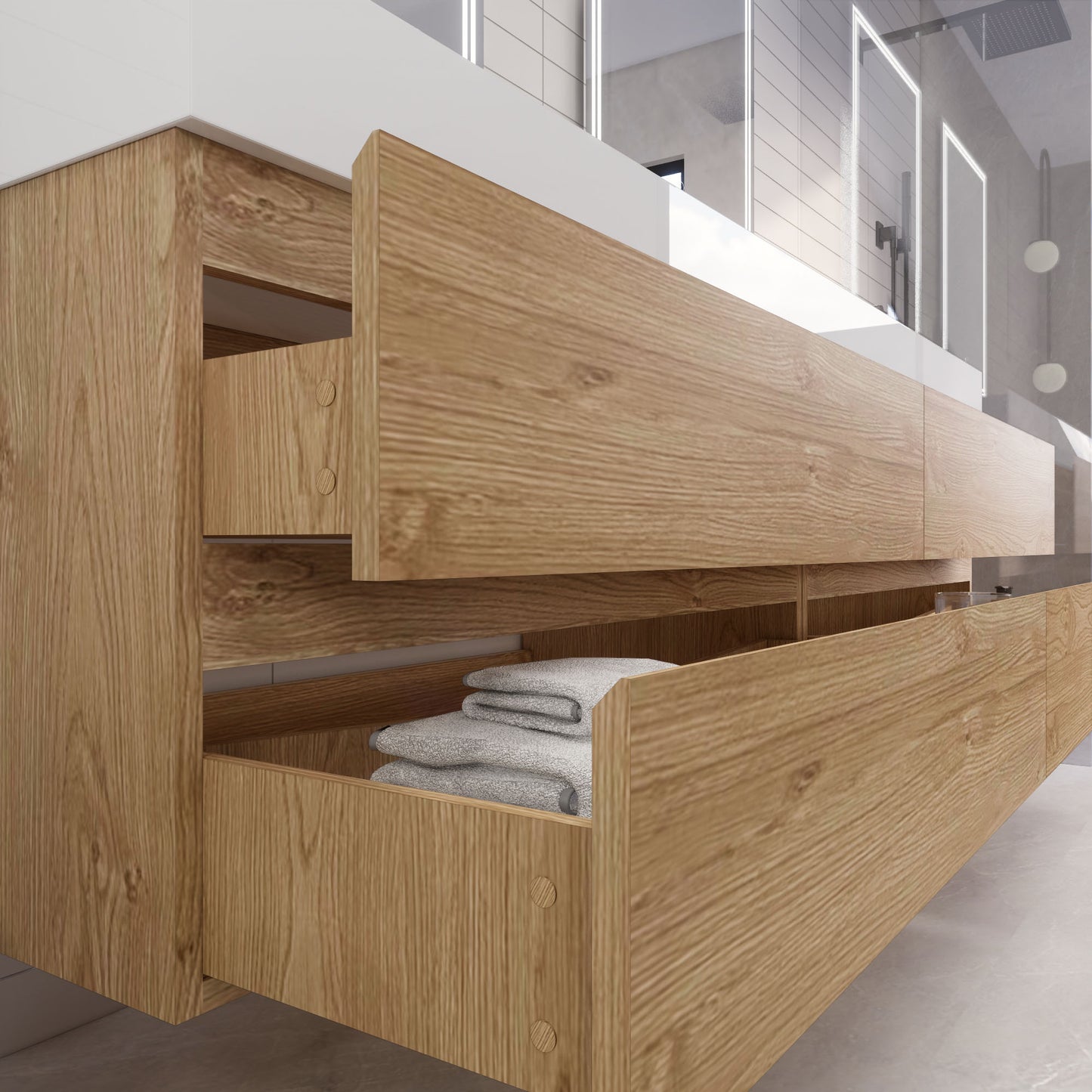 Monterey 84" New England Oak Wall Mounted Vanity with Reinforced Acrylic Sinks