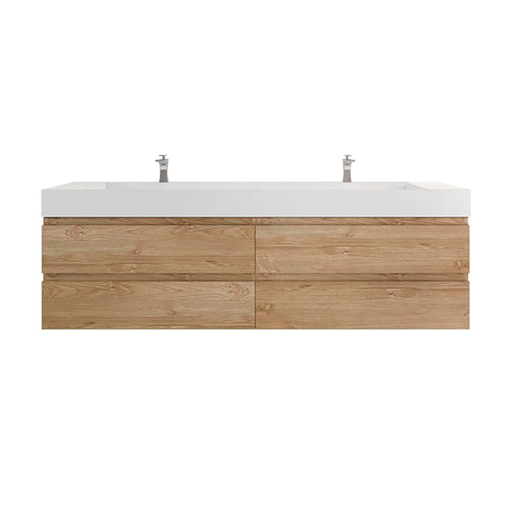 Monterey 84" New England Oak Wall Mounted Vanity with Reinforced Acrylic Sinks