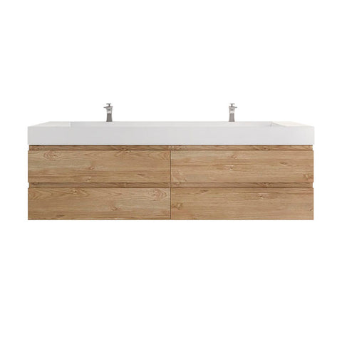 Monterey 84" New England Oak Wall Mounted Vanity with Reinforced Acrylic Sinks