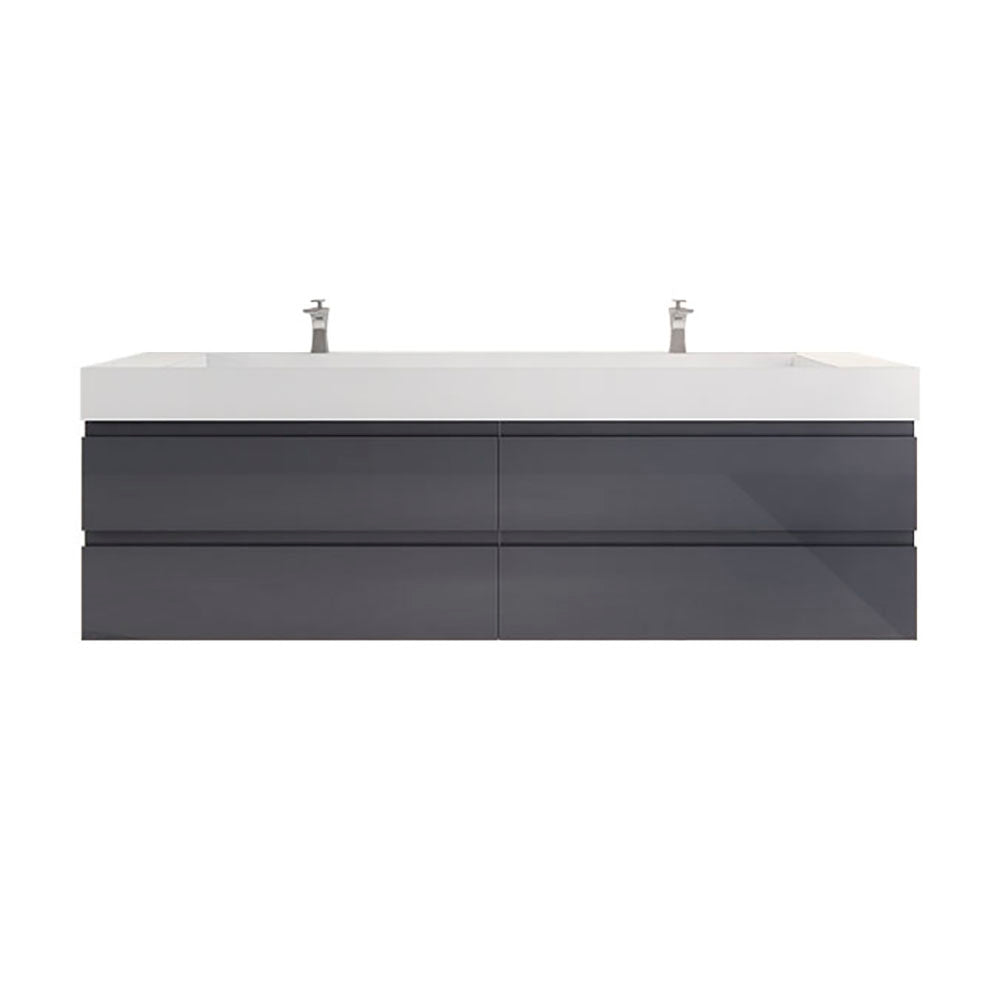 Monterey 84" Glossy Gray Wall Mounted Vanity with Reinforced Acrylic Sinks