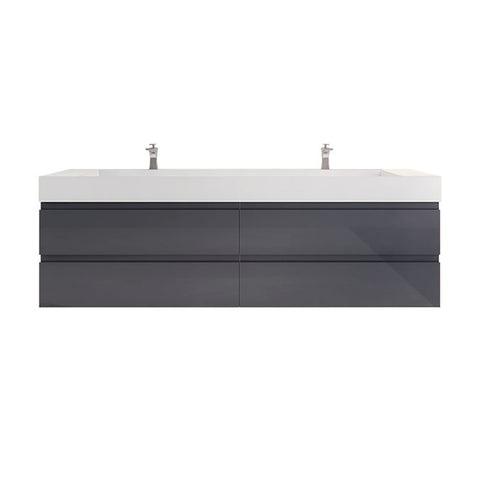 Monterey 84" Glossy Gray Wall Mounted Vanity with Reinforced Acrylic Sinks