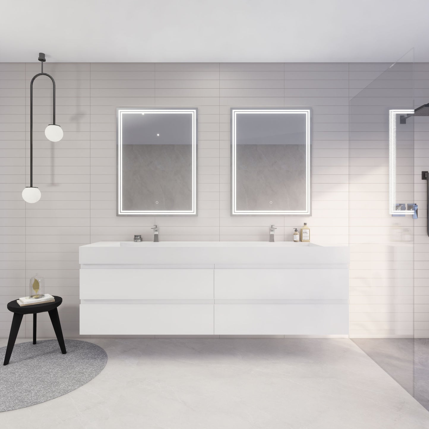 Monterey 84" Glossy White Wall Mounted Vanity with Reinforced Acrylic Sinks