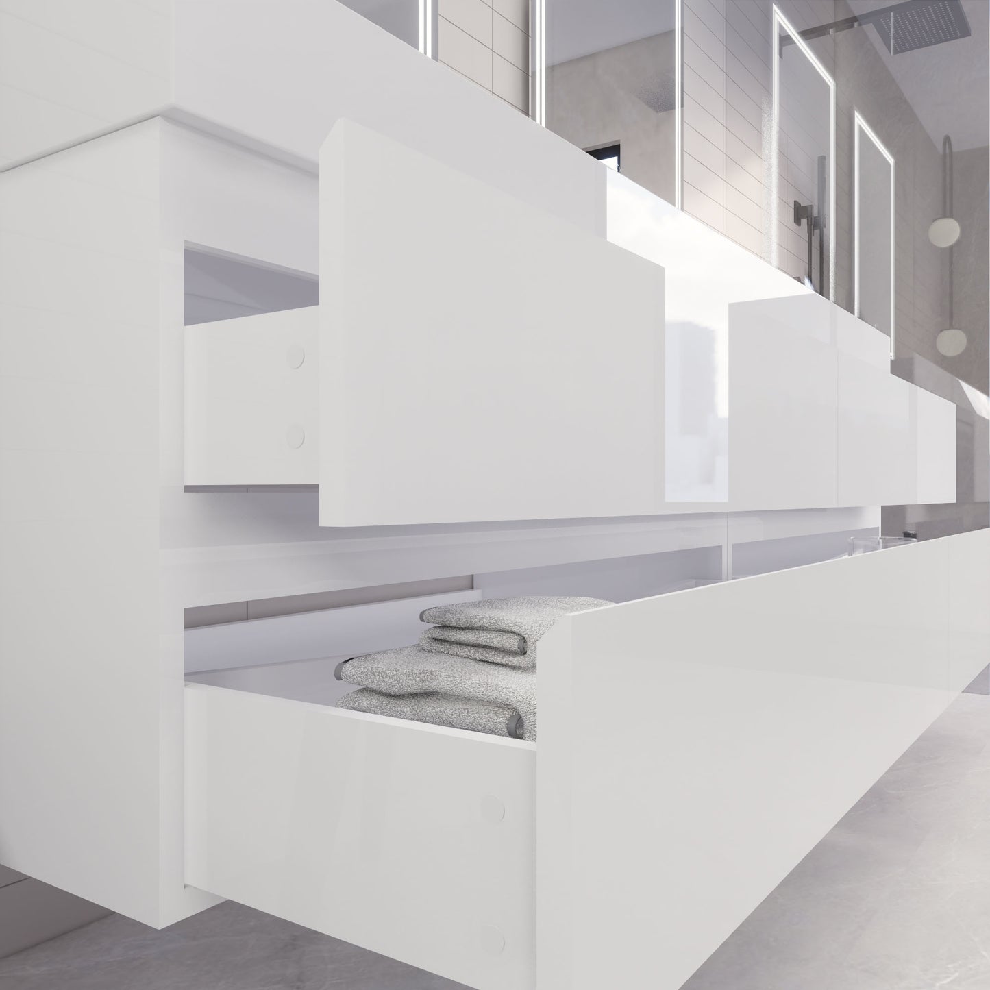 Monterey 84" Glossy White Wall Mounted Vanity with Reinforced Acrylic Sinks