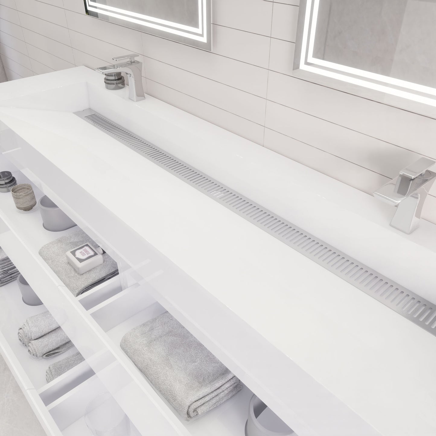 Monterey 84" Glossy White Wall Mounted Vanity with Reinforced Acrylic Sinks