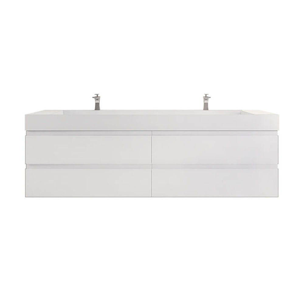 Monterey 84" Glossy White Wall Mounted Vanity with Reinforced Acrylic Sinks