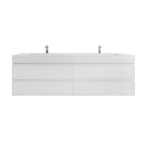 Monterey 84" Glossy White Wall Mounted Vanity with Reinforced Acrylic Sinks