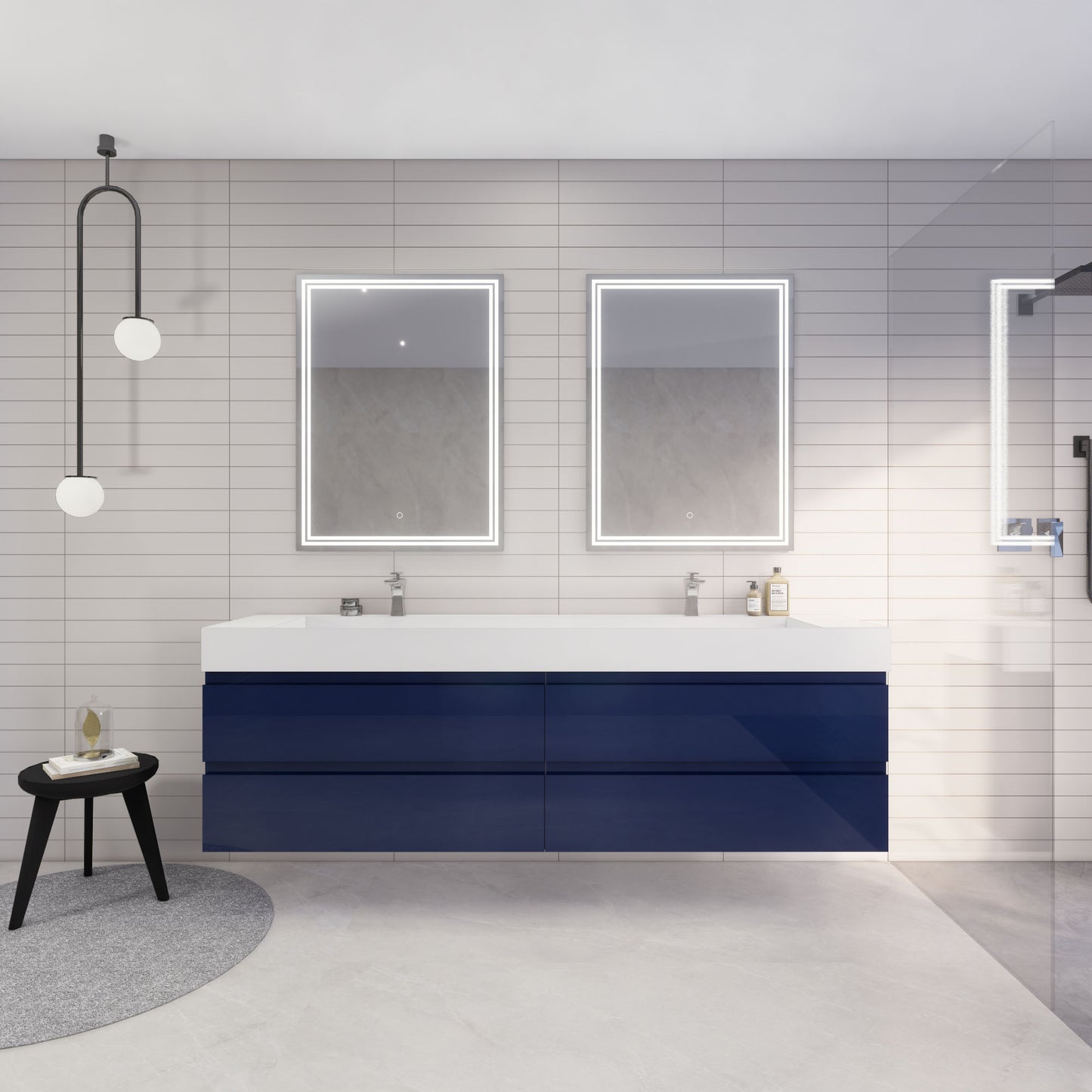 Monterey 84" Night Blue Wall Mounted Vanity with Reinforced Acrylic Sinks