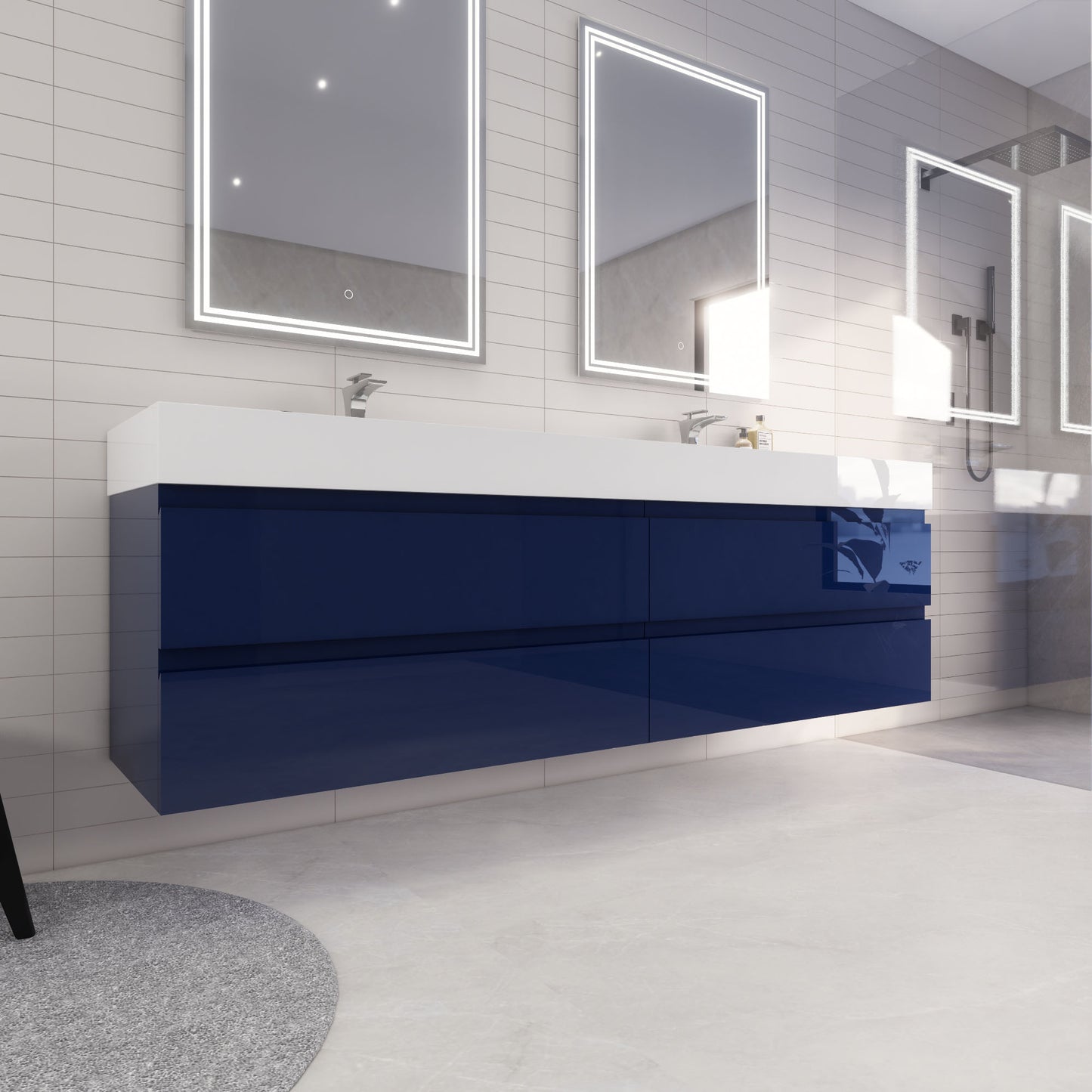 Monterey 84" Night Blue Wall Mounted Vanity with Reinforced Acrylic Sinks
