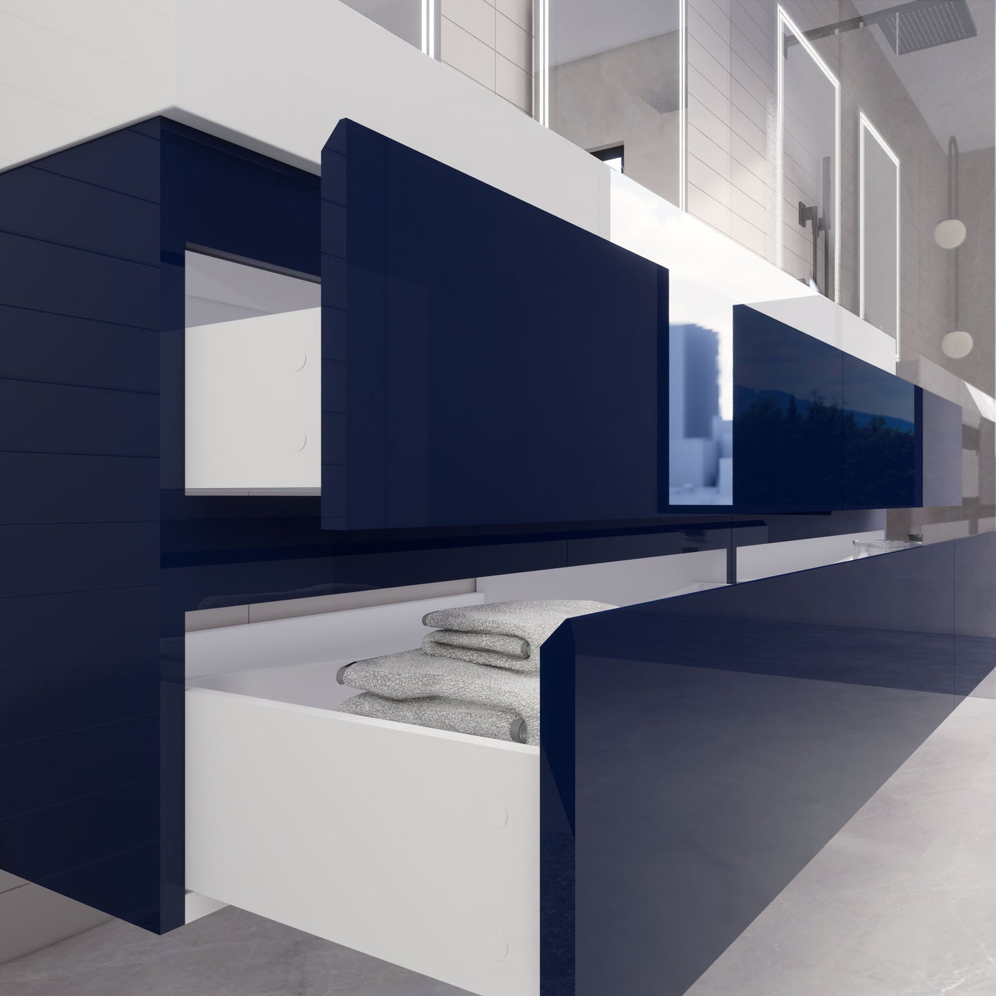 Monterey 84" Night Blue Wall Mounted Vanity with Reinforced Acrylic Sinks