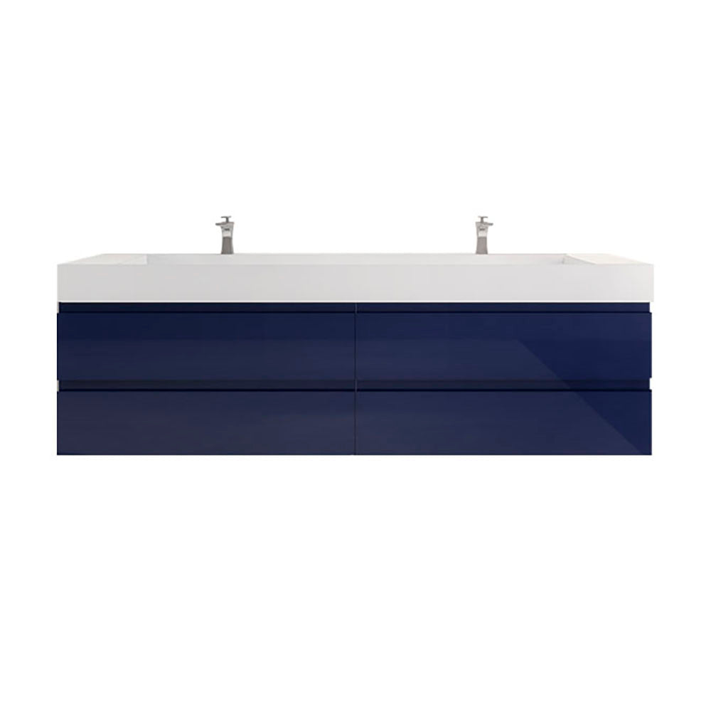 Monterey 84" Night Blue Wall Mounted Vanity with Reinforced Acrylic Sinks