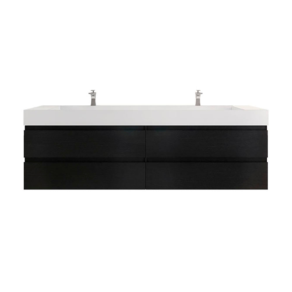 Monterey 84" Rich Black Wall Mounted Vanity with Reinforced Acrylic Sinks