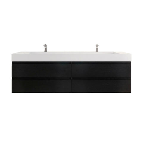 Monterey 84" Rich Black Wall Mounted Vanity with Reinforced Acrylic Sinks