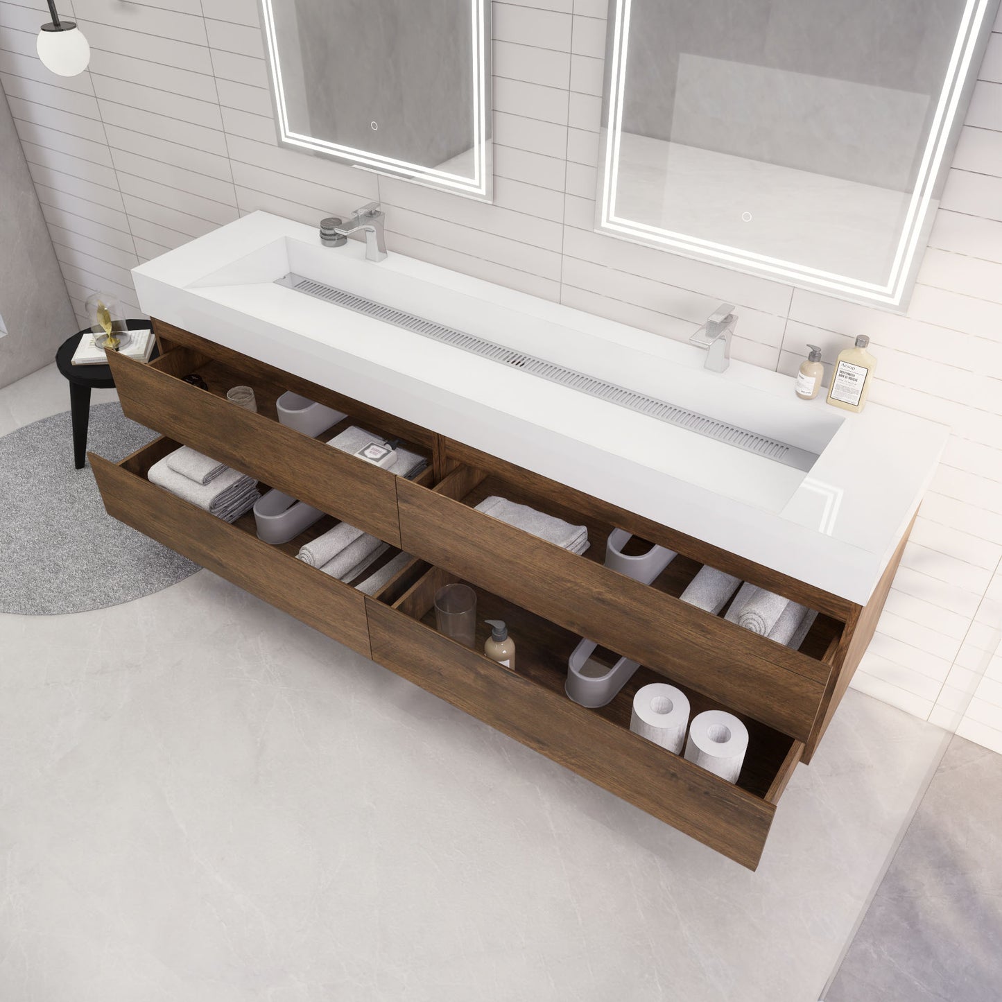 Monterey 84" Rosewood Wall Mounted Vanity with Reinforced Acrylic Sinks