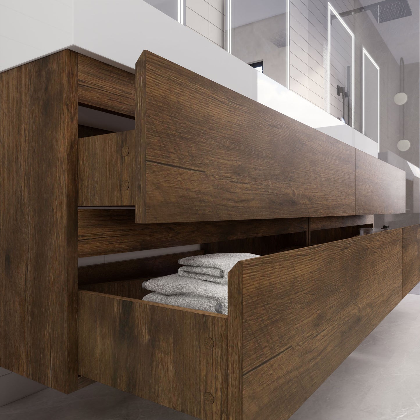 Monterey 84" Rosewood Wall Mounted Vanity with Reinforced Acrylic Sinks