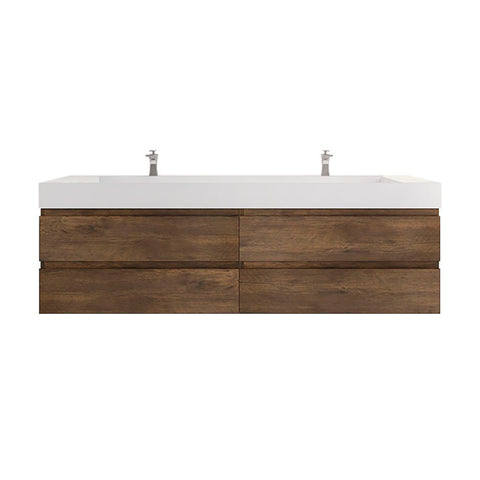Monterey 84" Rosewood Wall Mounted Vanity with Reinforced Acrylic Sinks