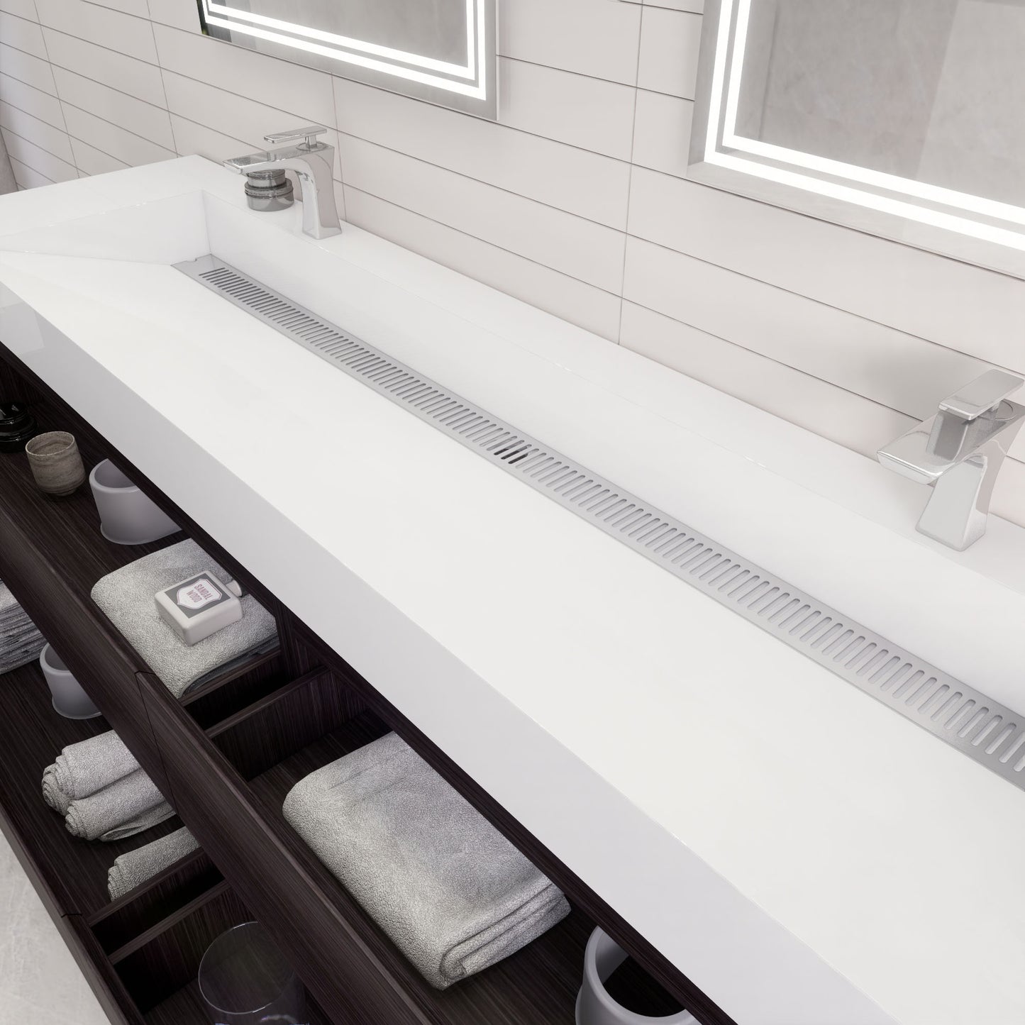 Monterey 84" Dark Gray Oak Wall Mounted Vanity with Reinforced Acrylic Sinks
