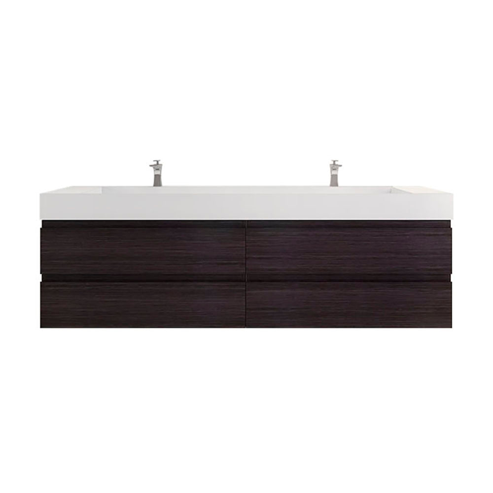 Monterey 84" Dark Gray Oak Wall Mounted Vanity with Reinforced Acrylic Sinks