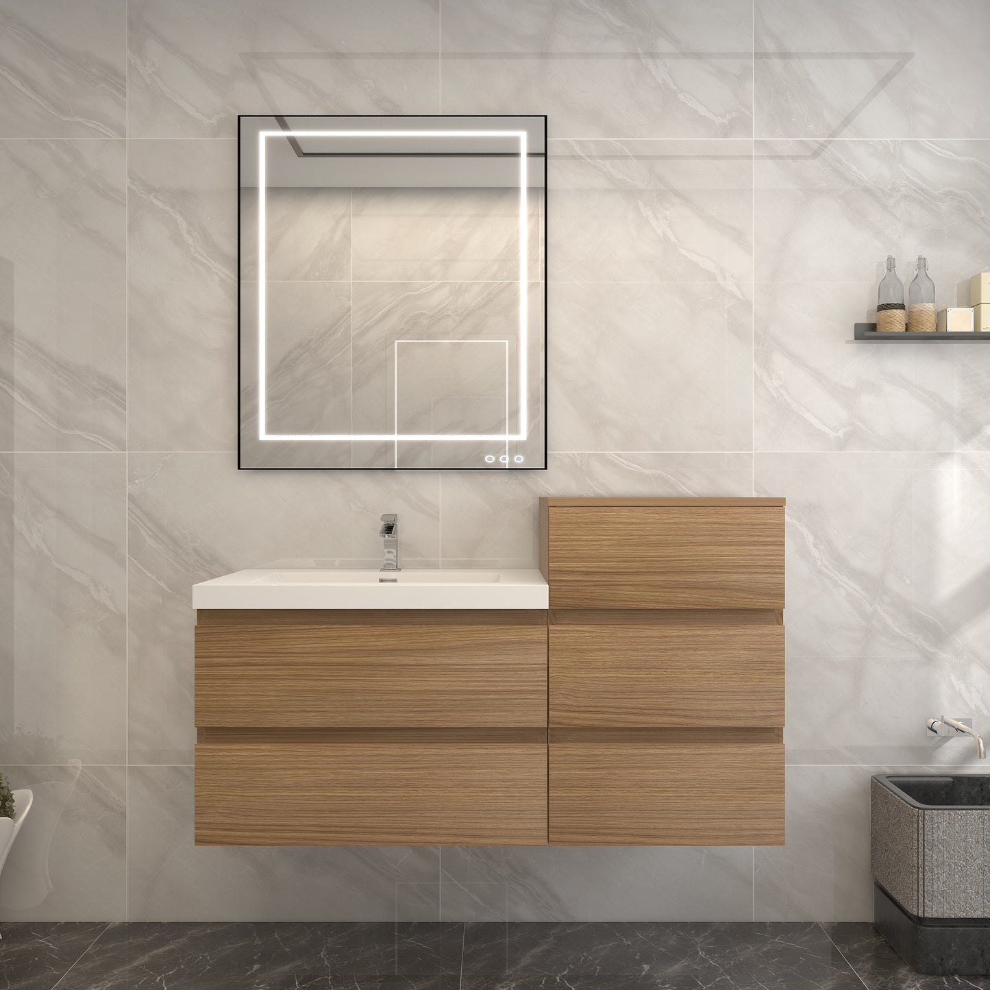 BOW 50" Single Sink Vanity in Rosewood & BOW Side Cabinet - Better Vanity