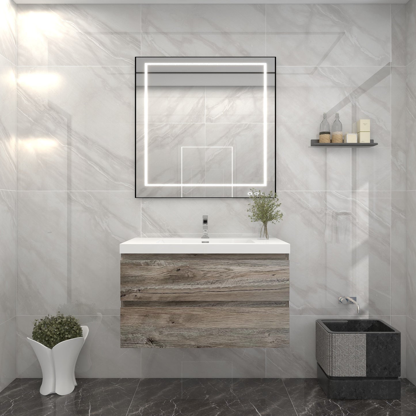 BOW 36" Single Sink Vanity in Natural Wood - Better Vanity