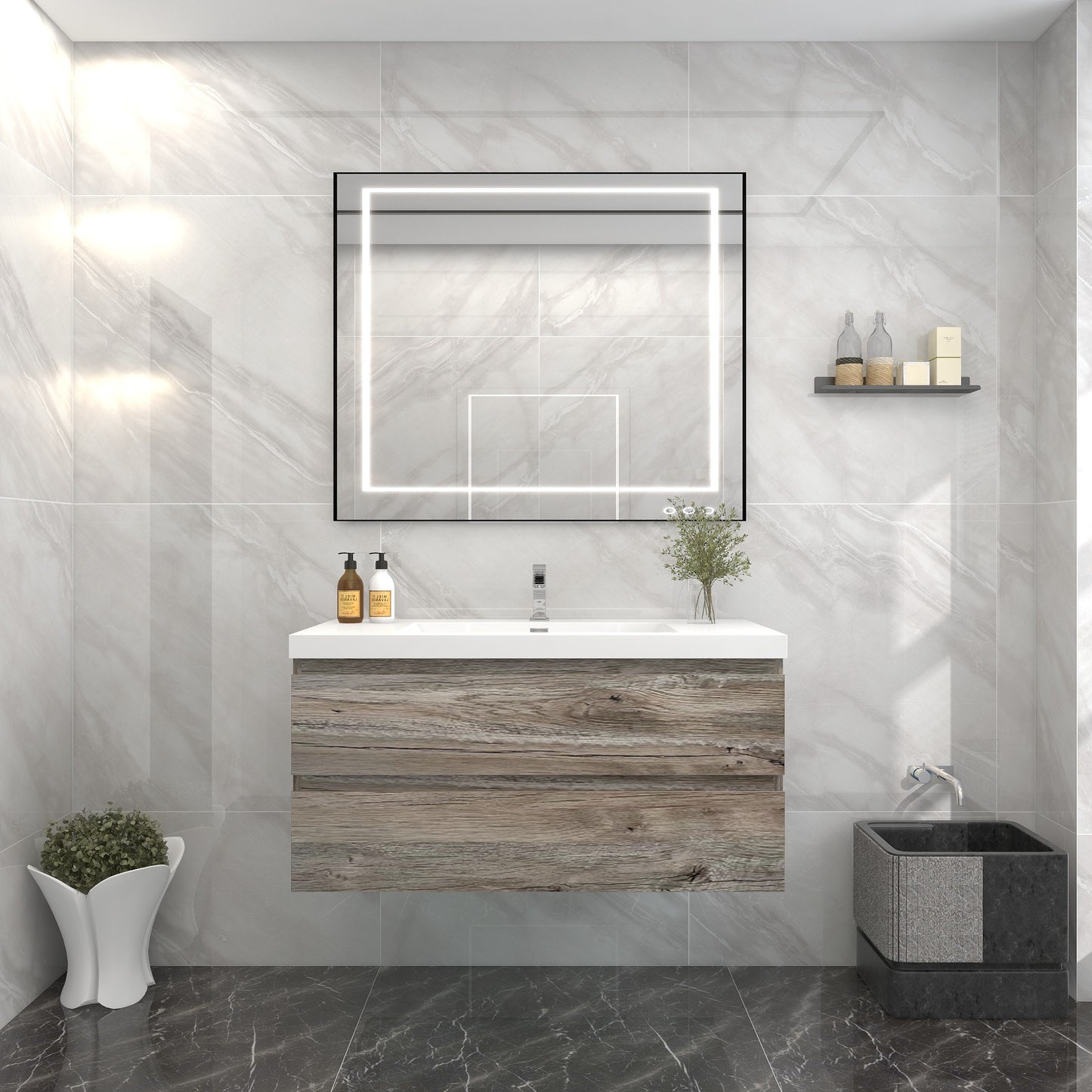 BOW 42" Single Sink Vanity in Natural Wood - Better Vanity