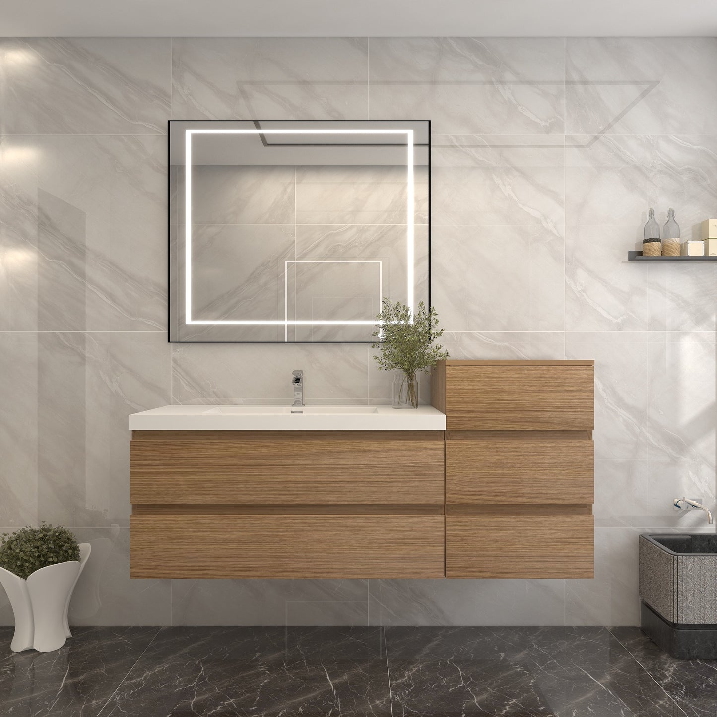 BOW 62" Single Sink Vanity in Rosewood & BOW Side Cabinet - Better Vanity