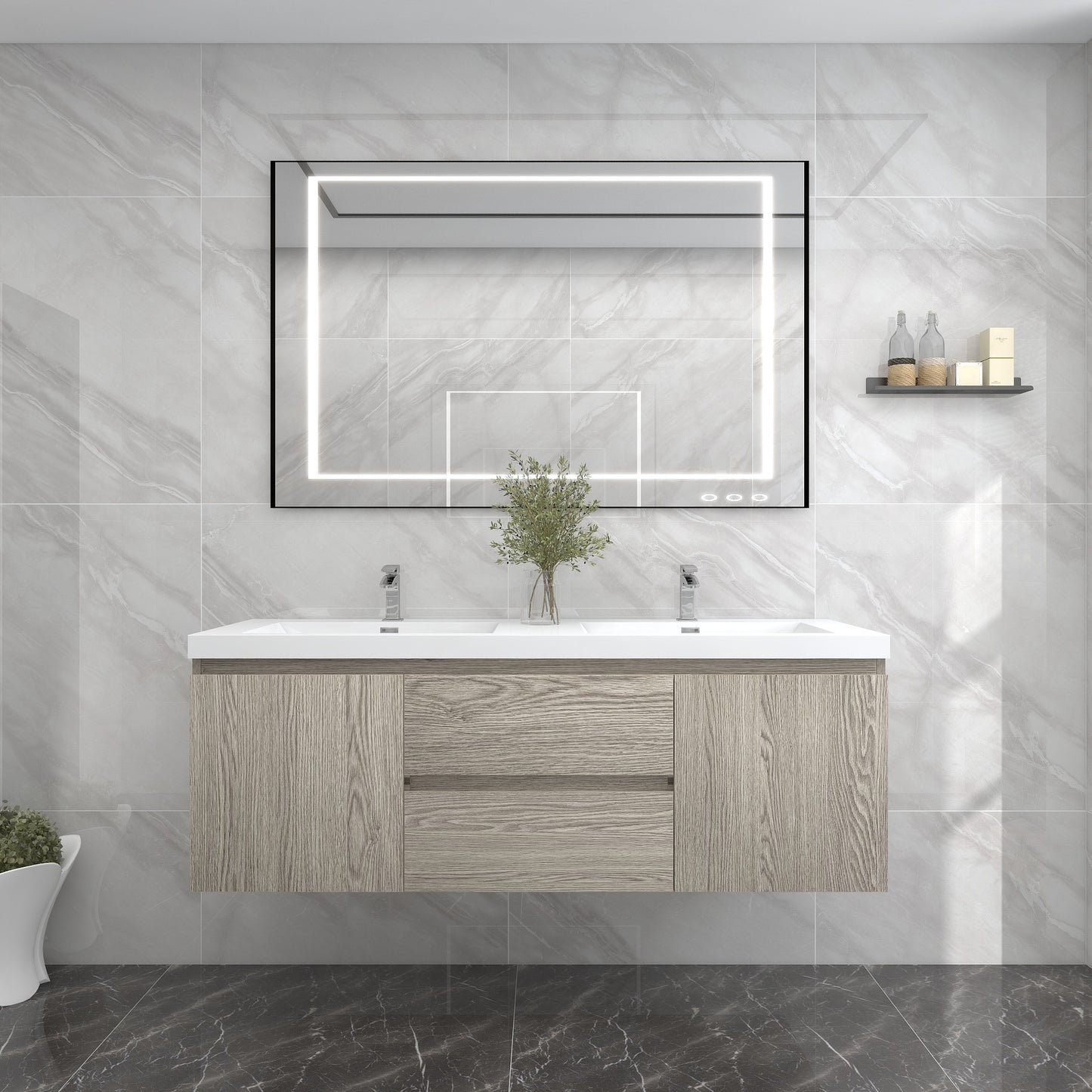 BOW 60" Double Sink Vanity in Teak Oak - Better Vanity