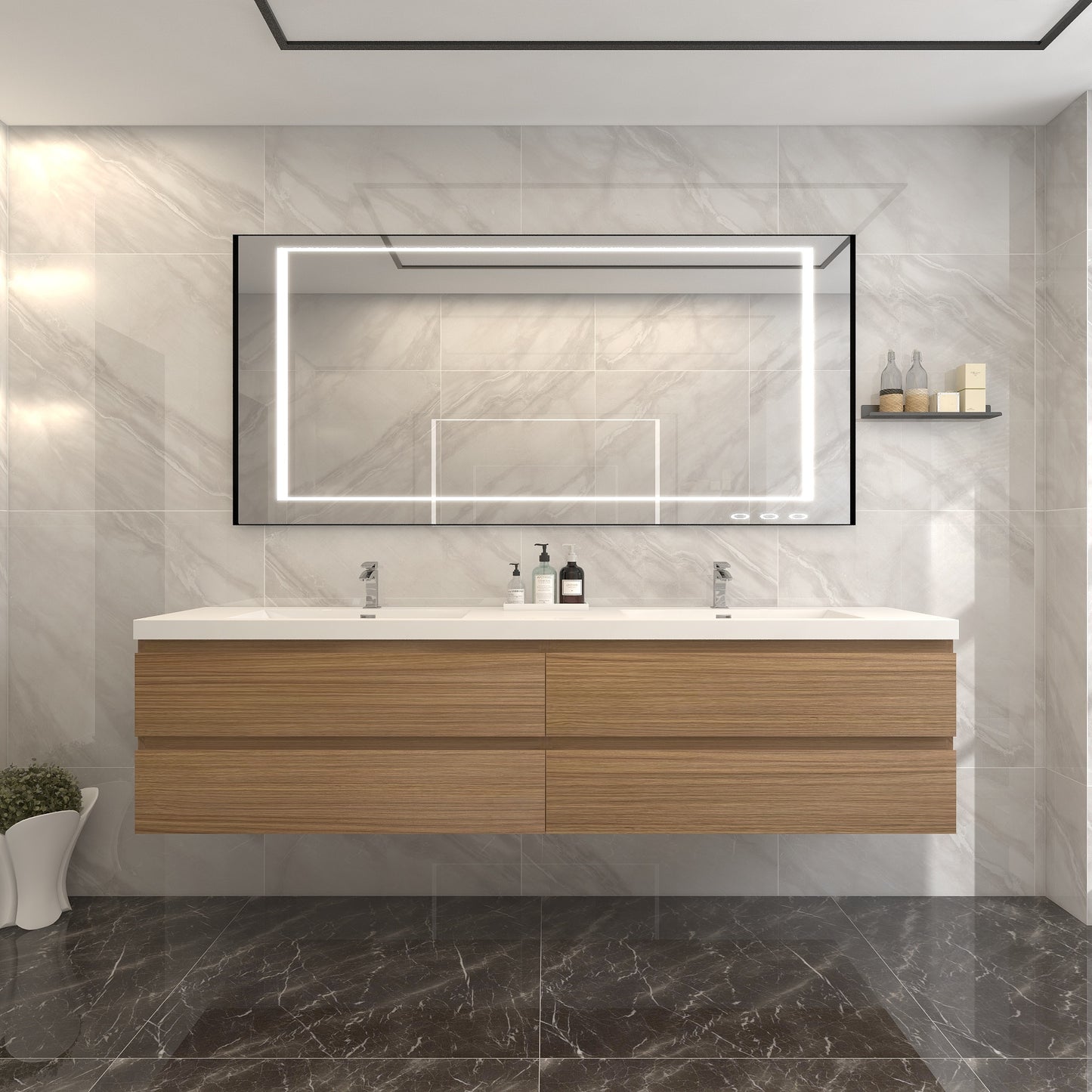 BOW 84" Double Sink Vanity in Rosewood - Better Vanity