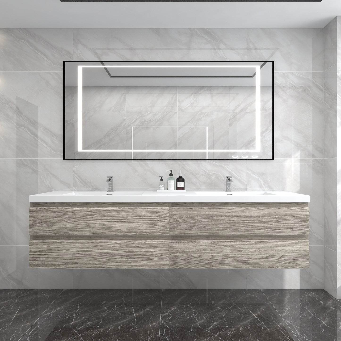 BOW 84" Double Sink Vanity in Teak Oak - Better Vanity