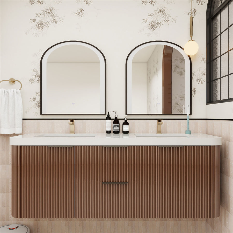 Celine Fluted Floating Bathroom Vanity with Sink
