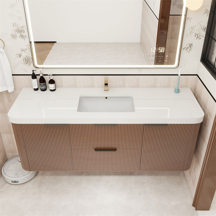 Celine Fluted Floating Bathroom Vanity with Sink