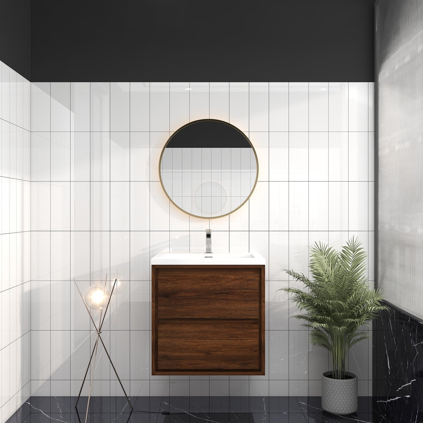 Saggia 24" Wall-Mounted Floating Bathroom Vanity with Reinforced Acrylic Sink in Rosewood | Better Vanity Modern Luxury Bathroom Vanities