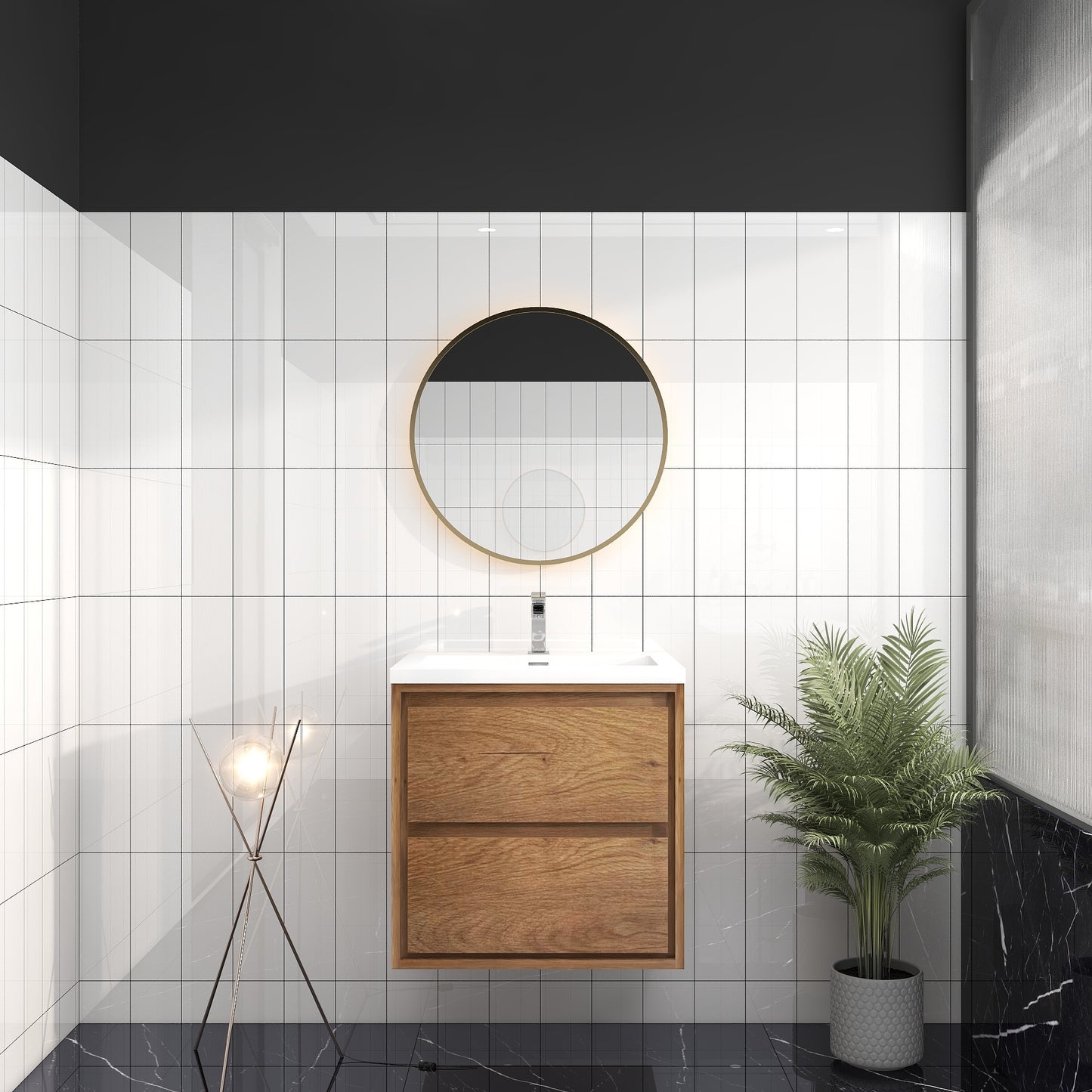 Saggia 24" Wall-Mounted Floating Bathroom Vanity with Reinforced Acrylic Sink in Teak Oak | Better Vanity Modern Luxury Bathroom Vanities