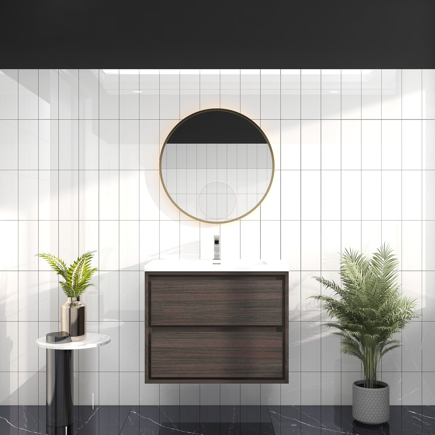 Saggia 30" Wall-Mounted Floating Bathroom Vanity with Reinforced Acrylic Sink in Dark Gray Oak | Better Vanity Modern Luxury Bathroom Vanities