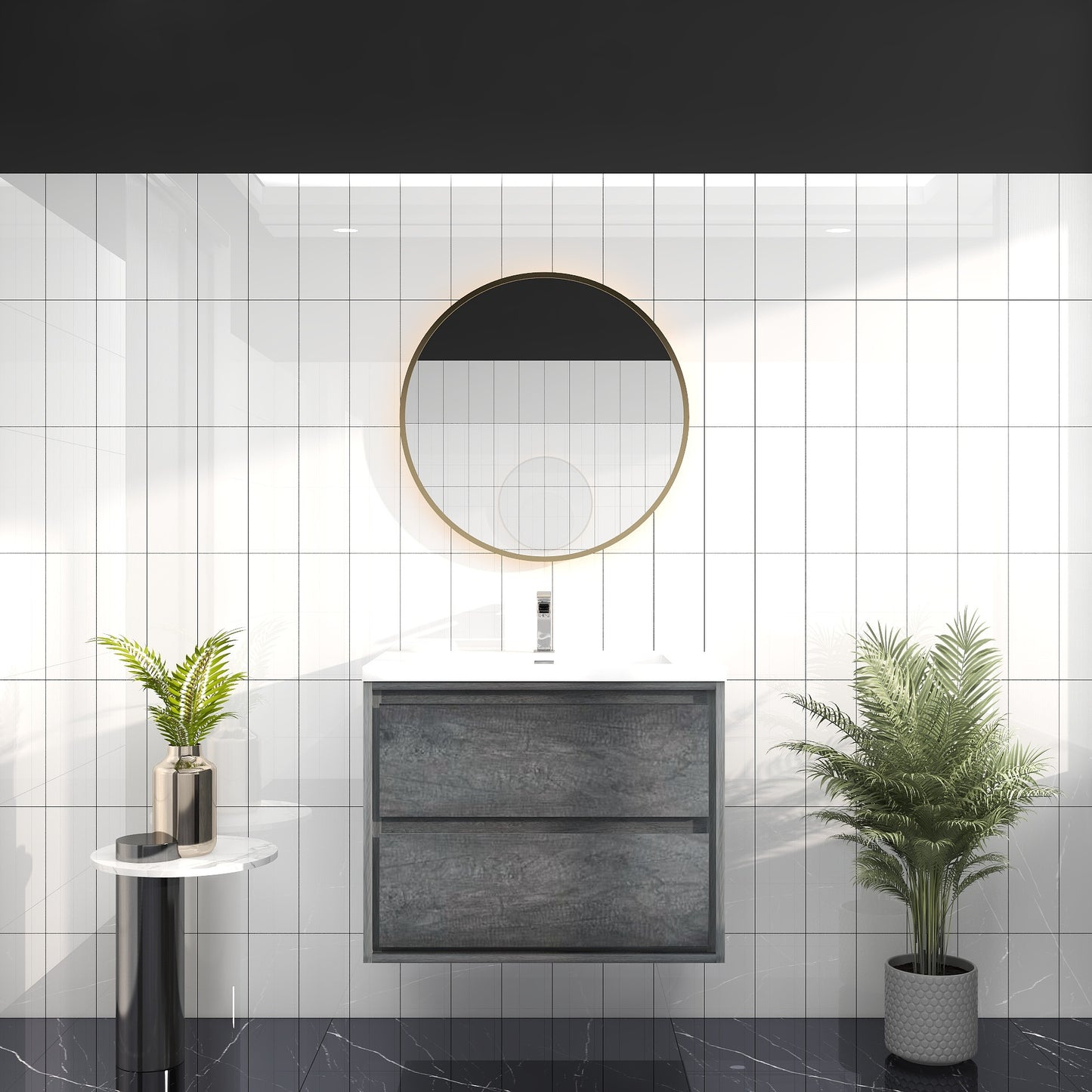 Saggia 30" Wall-Mounted Floating Bathroom Vanity with Reinforced Acrylic Sink in Smoke Oak | Better Vanity Modern Luxury Bathroom Vanities