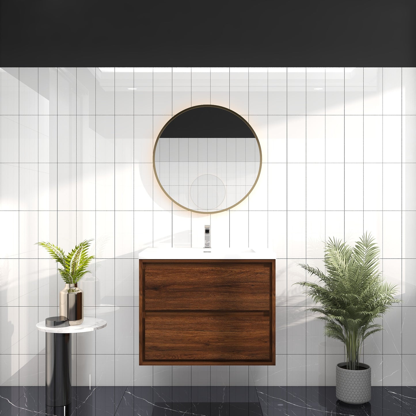 Saggia 30" Wall-Mounted Floating Bathroom Vanity with Reinforced Acrylic Sink in Rosewood | Better Vanity Modern Luxury Bathroom Vanities