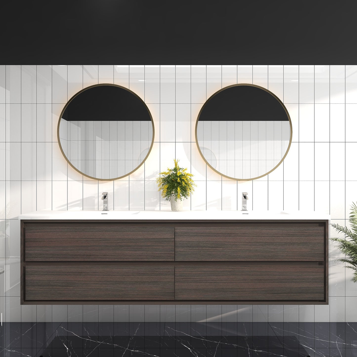 Saggia 84" Wall-Mounted Floating Bathroom Vanity with Reinforced Acrylic Double Sink in Dark Gray Oak | Better Vanity Modern Luxury Bathroom Vanities