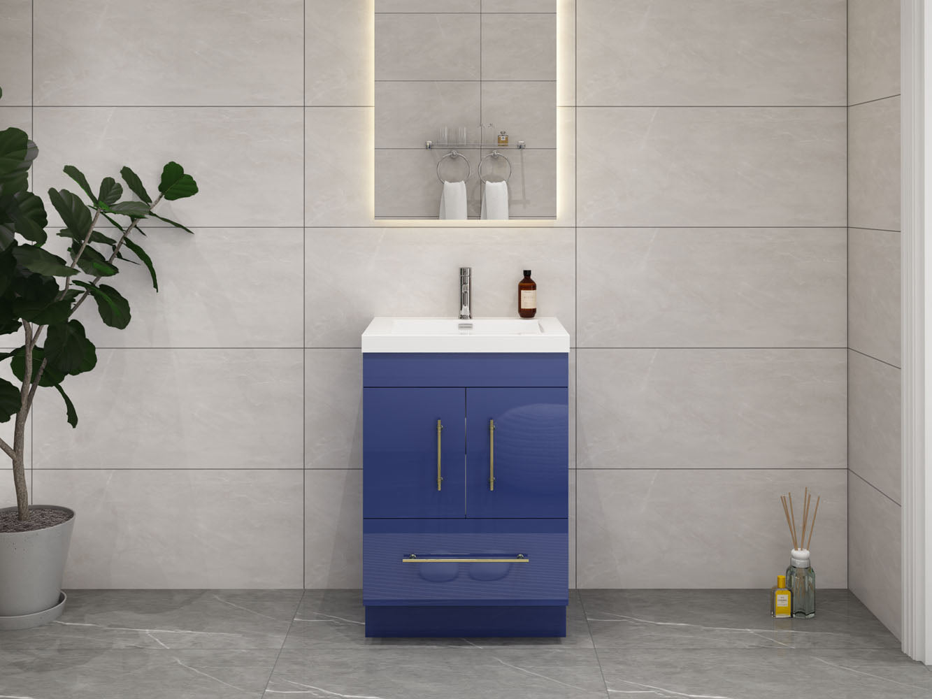 Elsa 24" Freestanding Vanity in Glossy Night Blue