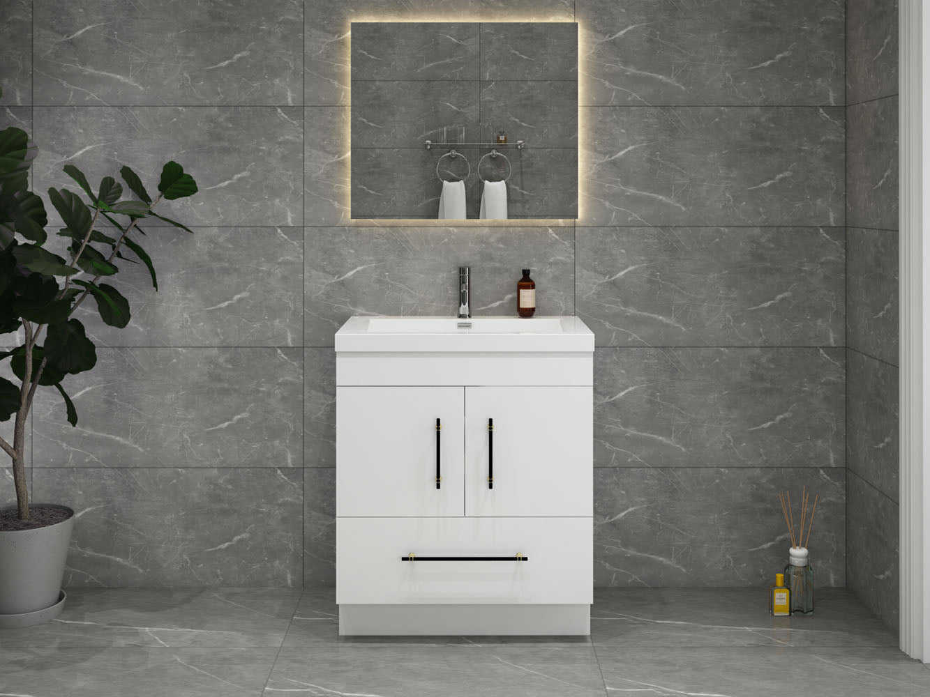 Elsa 30" Freestanding Vanity in Glossy White