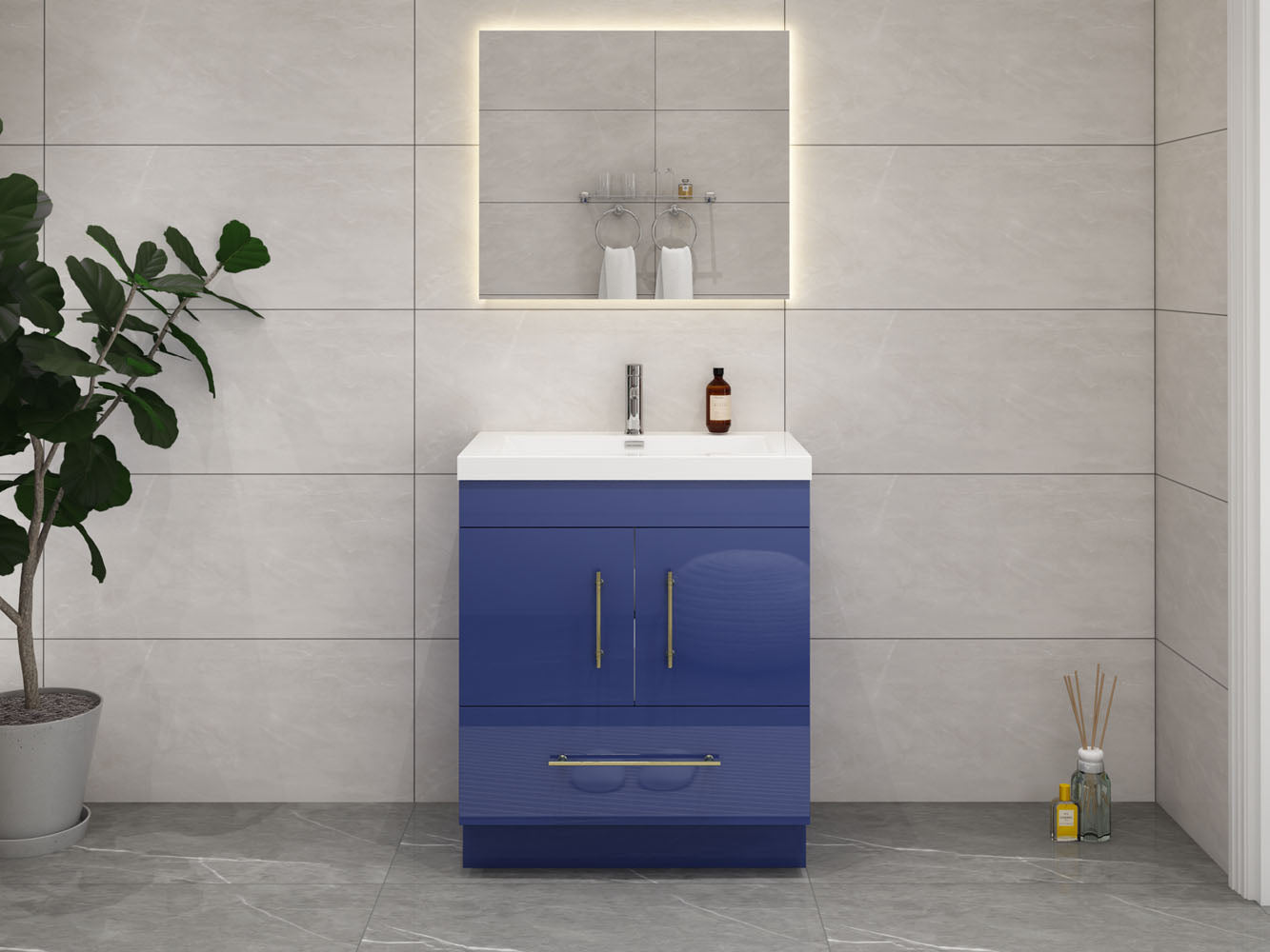 Elsa 30" Freestanding Vanity in Glossy Night Blue