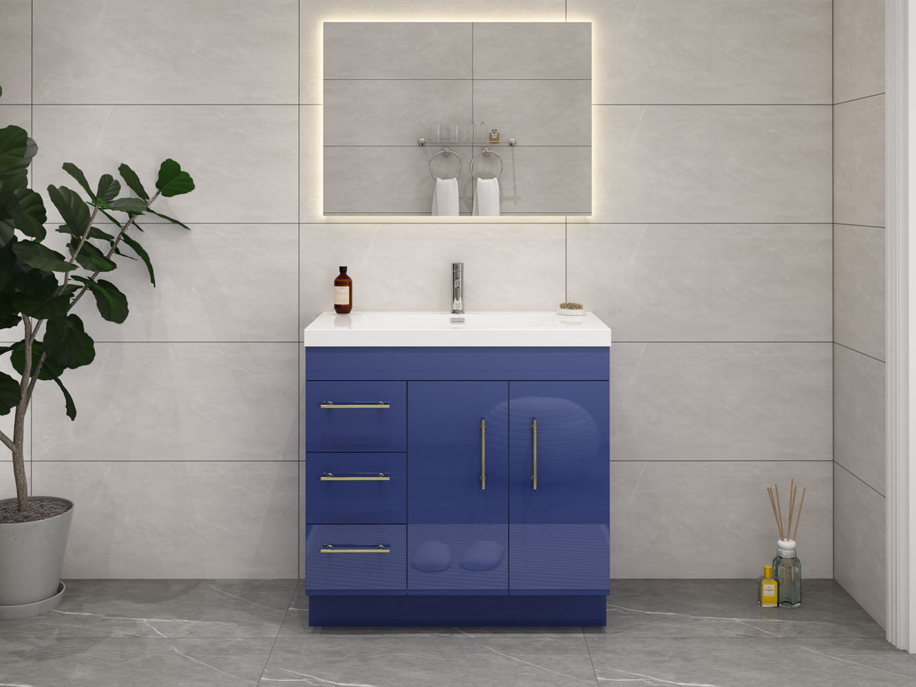 Elsa 36" Freestanding Vanity in Glossy Night Blue