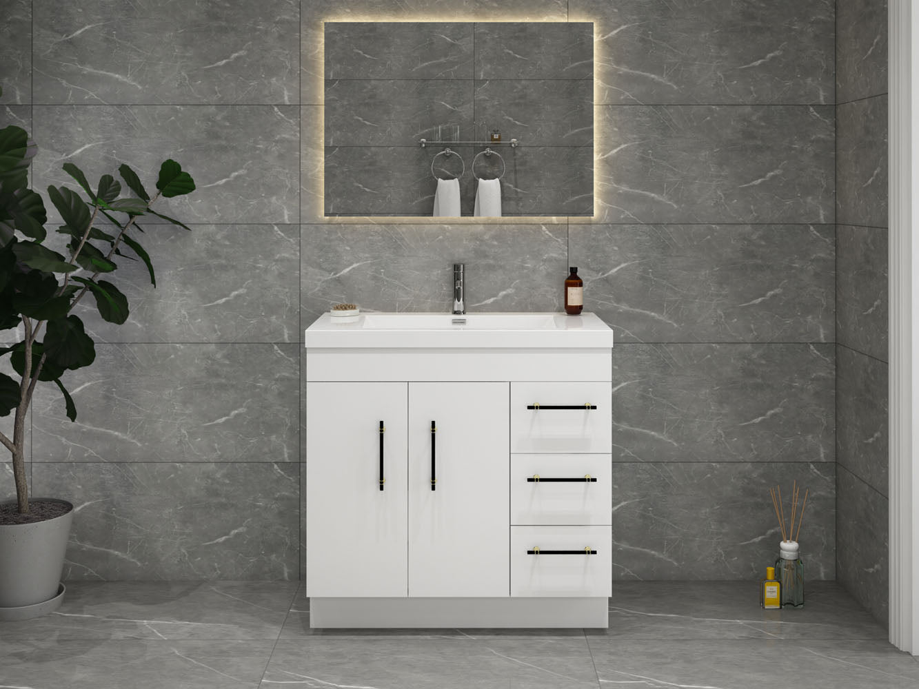 Elsa 36" Freestanding Vanity in Glossy White