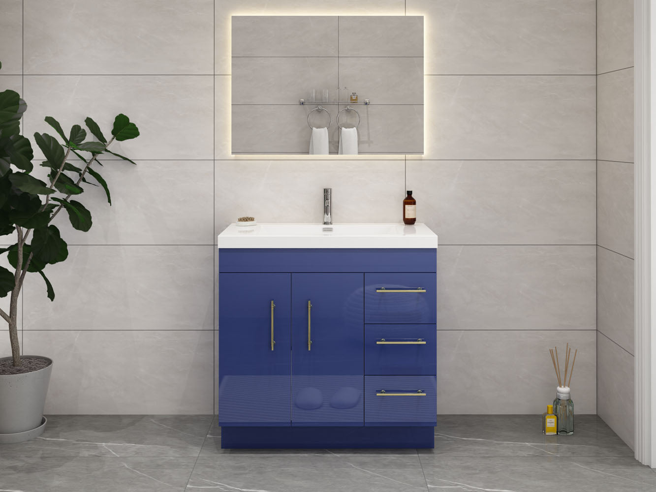 Elsa 36" Freestanding Vanity in Glossy Night Blue