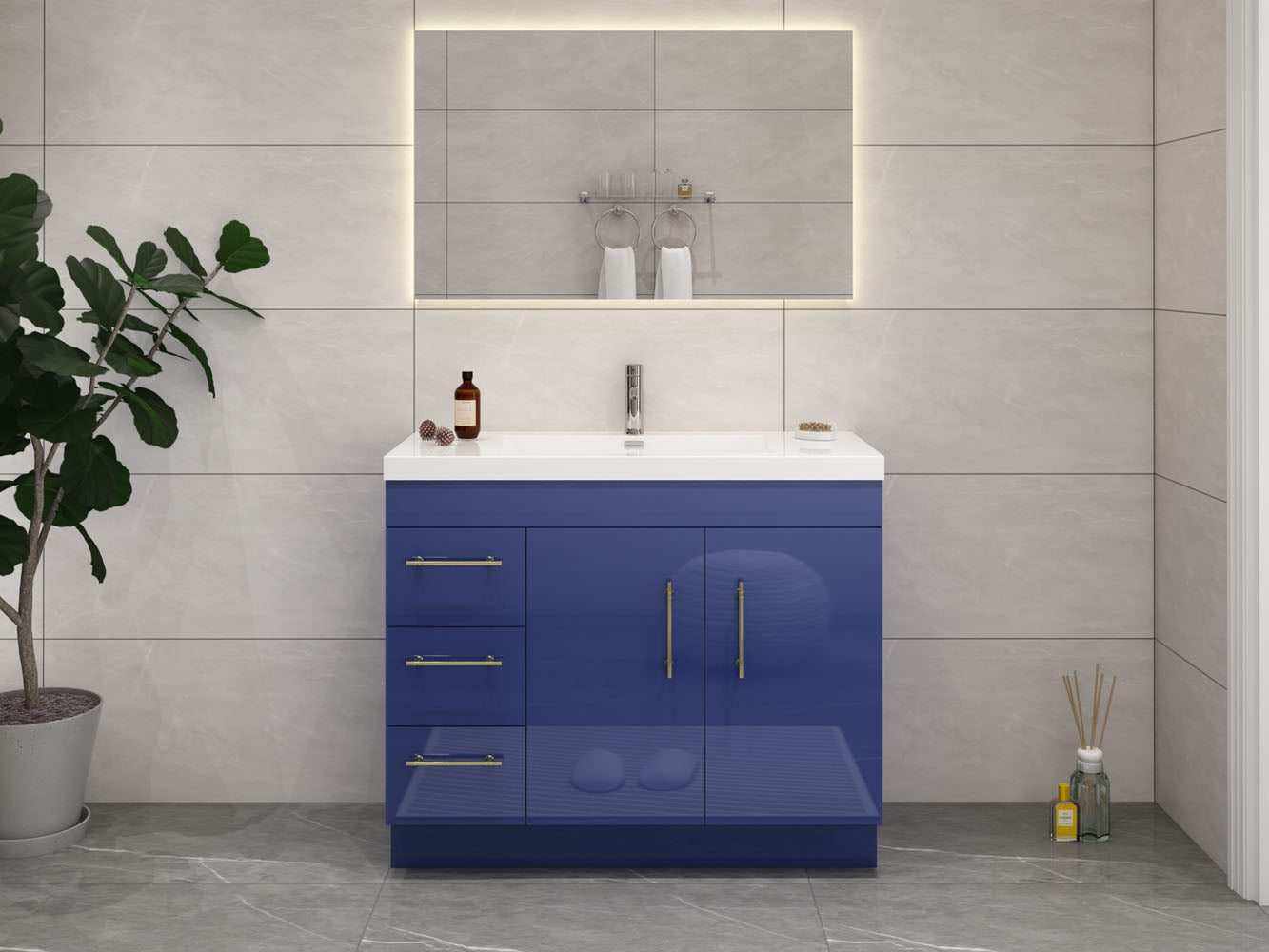 Elsa 42" Freestanding Vanity in Glossy Night Blue