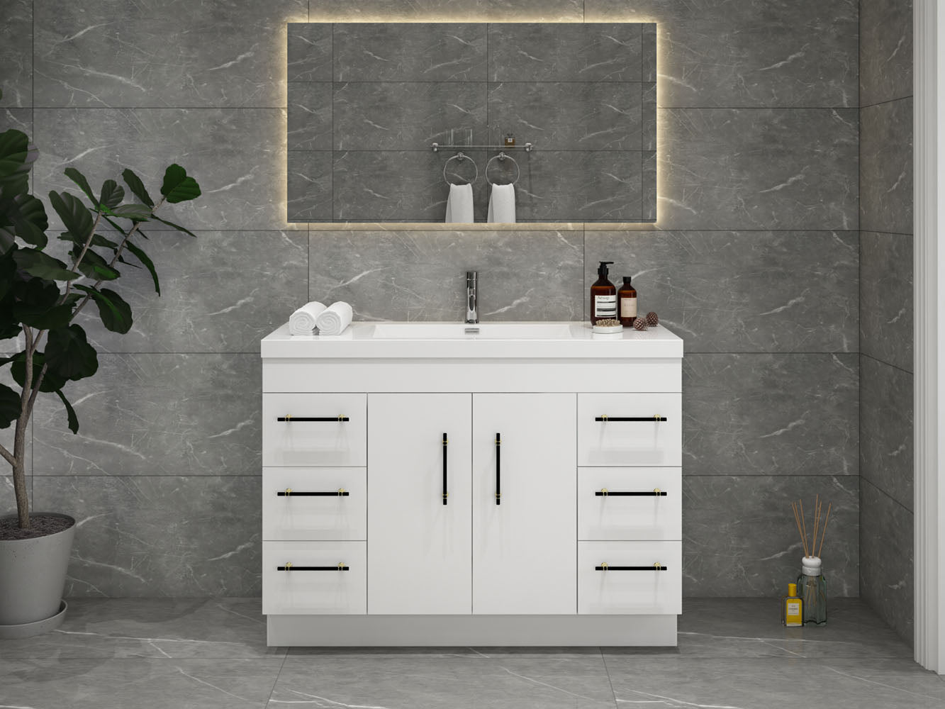 Elsa 48" Freestanding Vanity in Glossy White