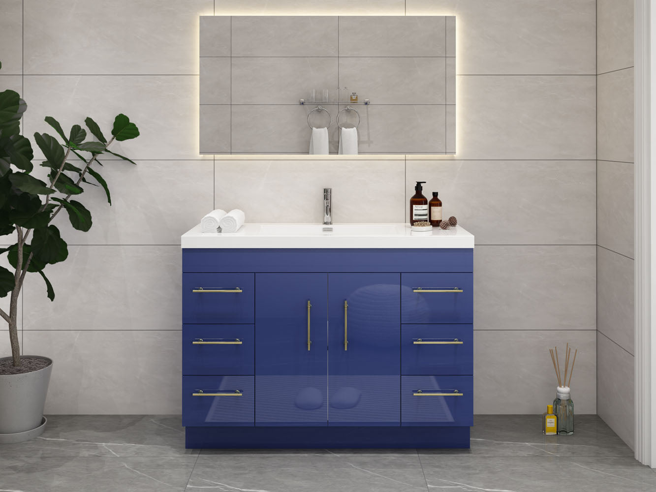 Elsa 48" Freestanding Vanity in Glossy Night Blue