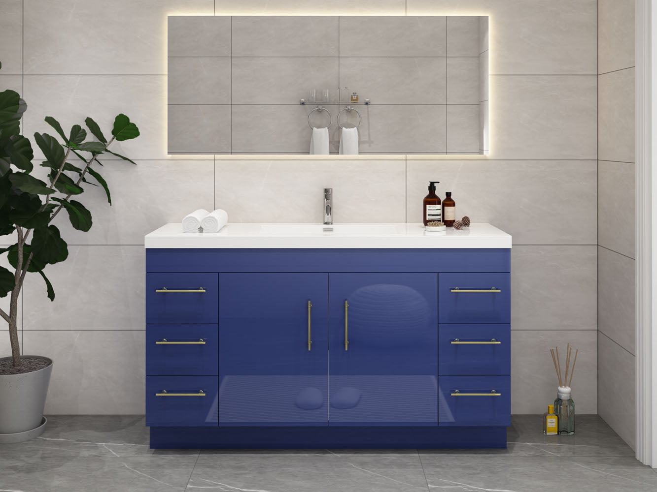 Elsa 60" Freestanding Vanity in Glossy Night Blue