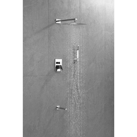 Amelia Chrome Shower Set w/ 10" Square Rain Shower, Handheld, and Tub Filler