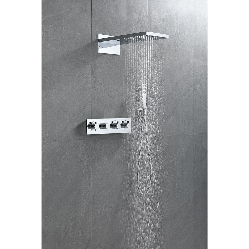 Samwell Chrome Shower Set w/ Waterfall Rain Shower and Handheld